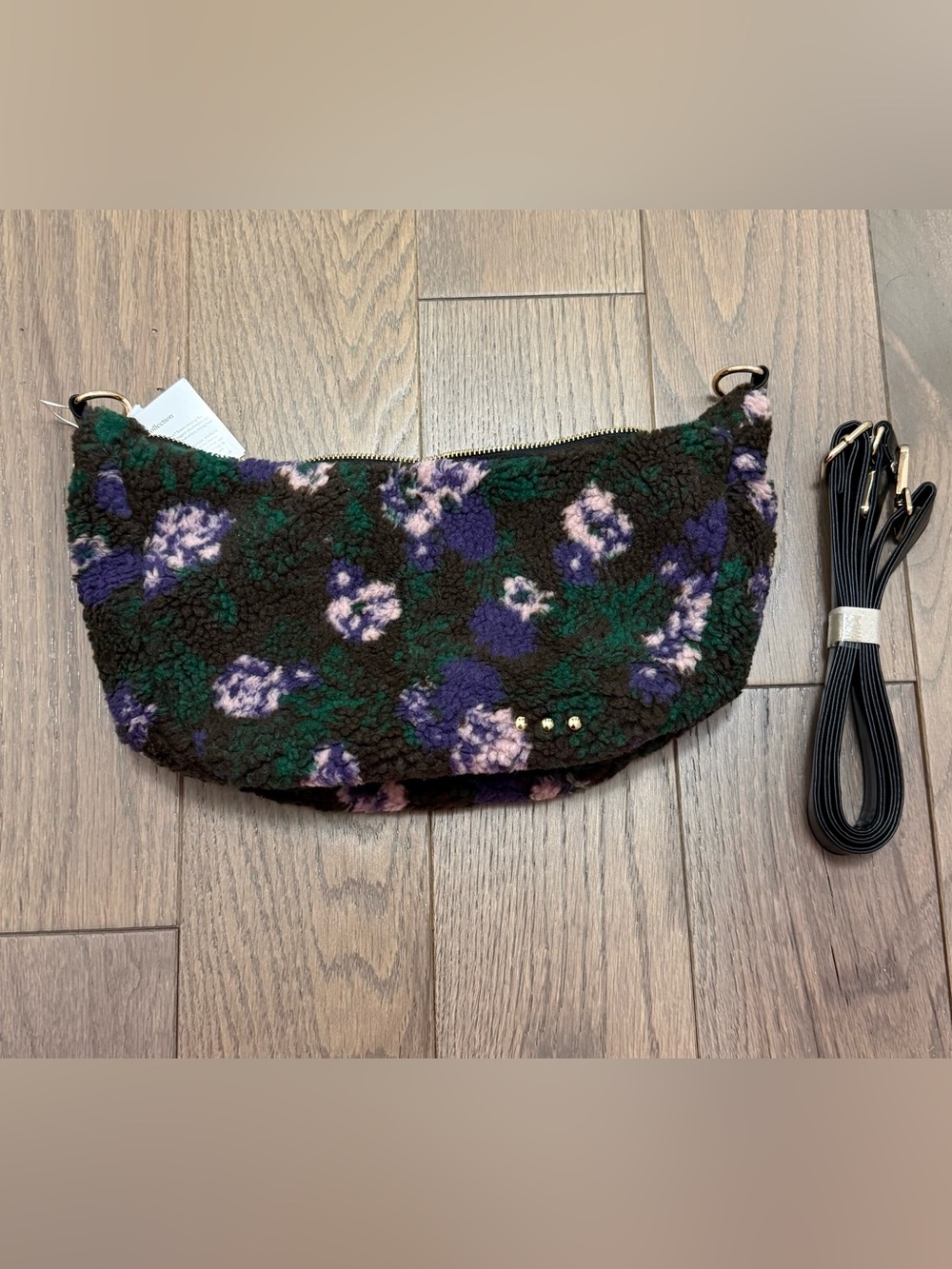 Pretty Simple Sherp Floral Crescent Shoulder Bag - Green & Purple
